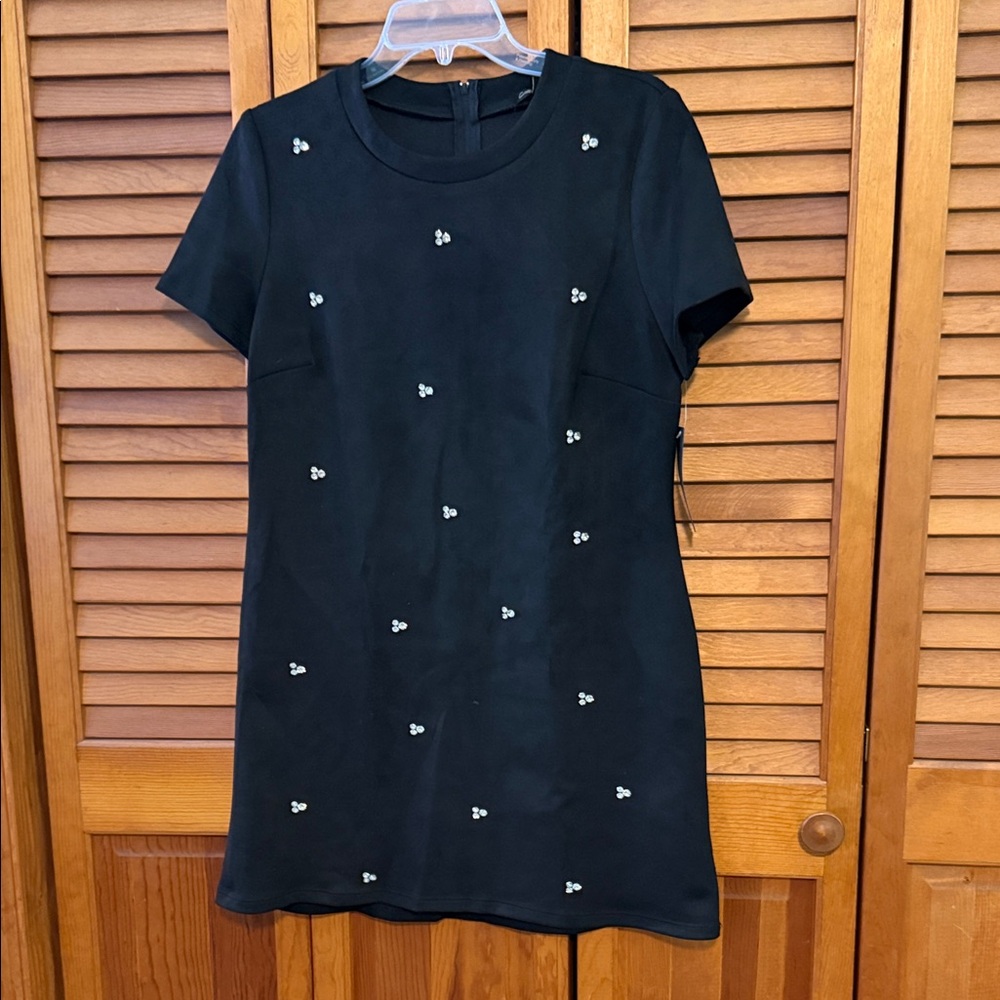 Elegant Black Mini Dress with Floral Gem Accents